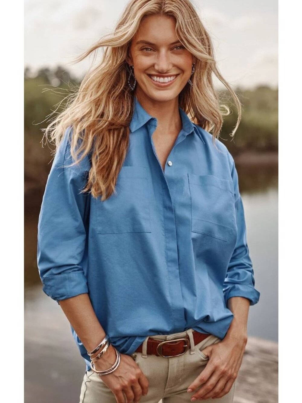 J. Jill Relaxed Cornflower Blue Button-Front Shirt